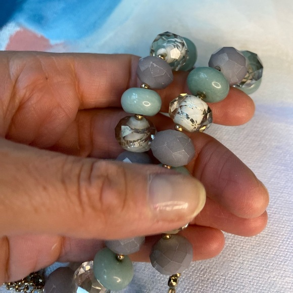 Vintage LOFT Beaded Faceted Stone and Glass Double Strand Necklace - Picture 5 of 7